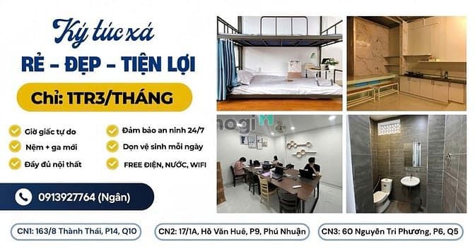 Hình ảnh KTX trung tâm Phú Nhuận, Q5, Q10 - CHỈ 1,3 TRIỆU/THÁNG