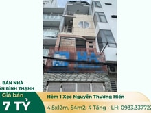 Hình ảnh Bán Nhà Quận Bình Thạnh, Hẻm 1 Xẹc Nguyễn Thượng Hiền, 54m2, 4 Tầng