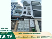 Hình ảnh Bán Nhà Quận Bình Thạnh, Hẻm Xe Hơi Nơ Trang Long, 88m2, 4 Tầng
