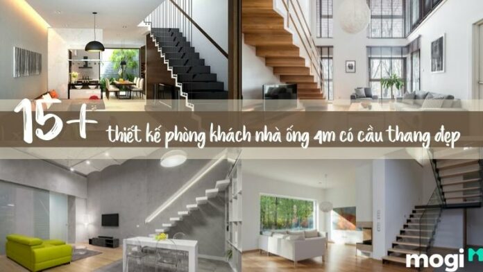 phòng khách nhà ống 4m có cầu thang